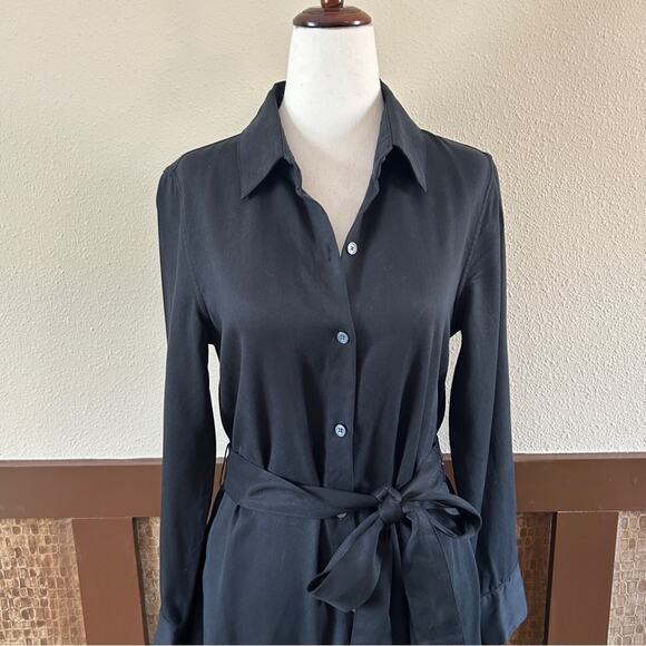 Banana Republic Long Sleeve Tencel Midi Length Shirt Dress in Black Size XS - Picture 6 of 10